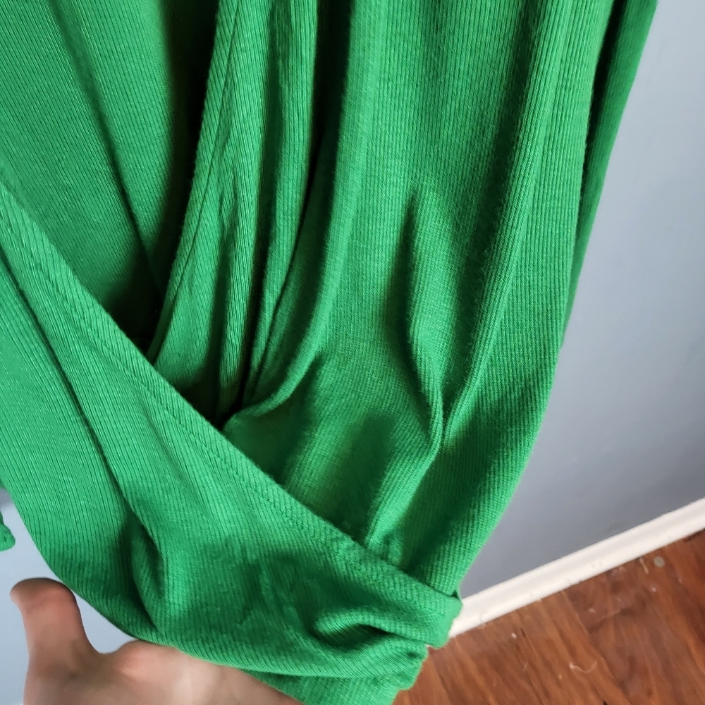 New INC Dark Emerald Surplice Faux Wrap Sweater Blouse Cinched Long Sleeve US XL - Picture 7 of 13
